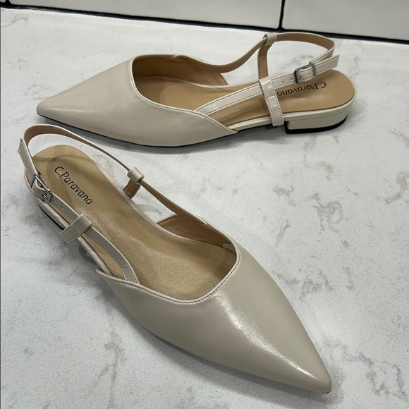 C.Paravano Sleek Slingback Flat (Freya)Taupe 39 1/2 Pointed Toe Adjustable Strap - Picture 12 of 16